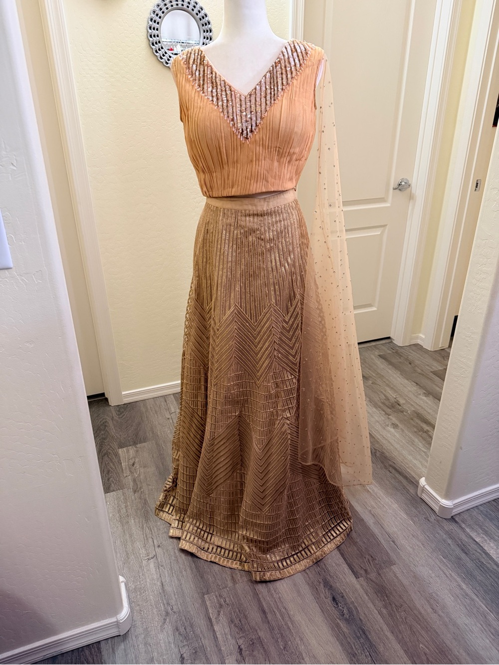 Peach indo western Lehenga